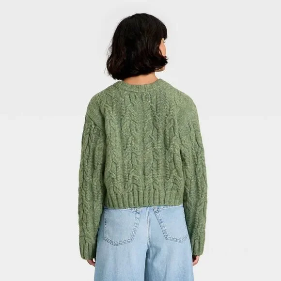 Universal Thread - Women's Cozy Cable Crewneck Pullover Sweater - Uni Green - Picture 2 of 3